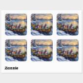 Oriental Blue Cat Christmas Boat Holiday Quadratischer Aufkleber (Blatt)