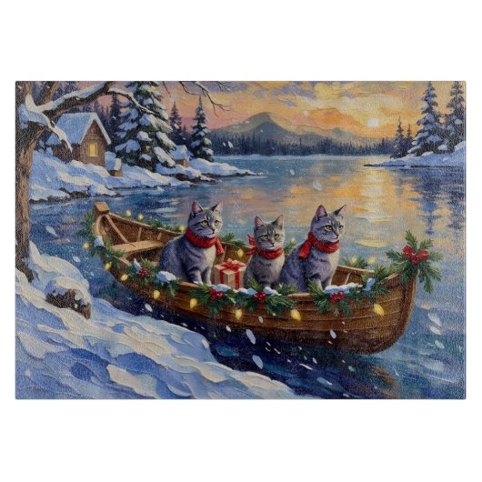 Oriental Blue Cat Christmas Boat Holiday Schneidebrett (Vorderseite)
