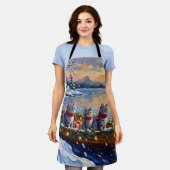 Oriental Blue Cat Christmas Boat Holiday Schürze (Getragen)