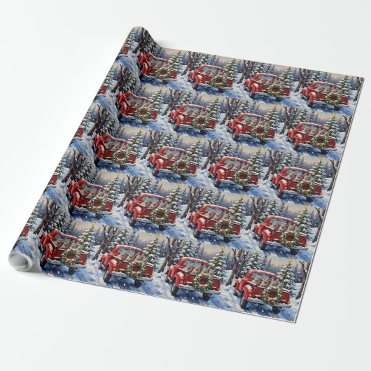 Oriental Blue Cat Christmas Red Truck Holiday Geschenkpapier (Ungerollt)