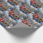 Oriental Blue Cat Christmas Red Truck Holiday Geschenkpapier (Ecke)