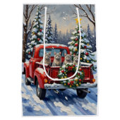 Oriental Blue Cat Christmas Red Truck Holiday Mittlere Geschenktüte (Rückseite)