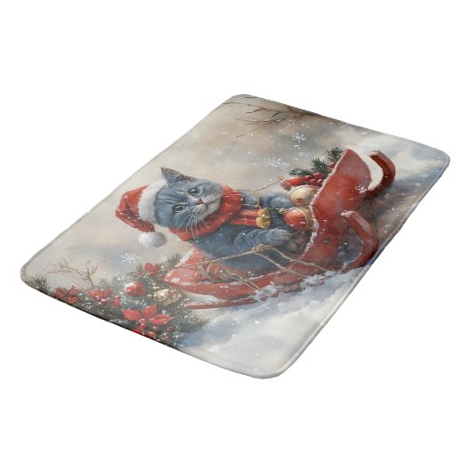 Oriental Blue Cat in Sledge Let it Snow Christmas Badematte (Schrägansicht)