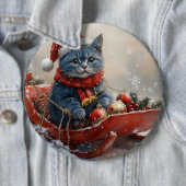 Oriental Blue Cat in Sledge Let it Snow Christmas Button (Beispiel)