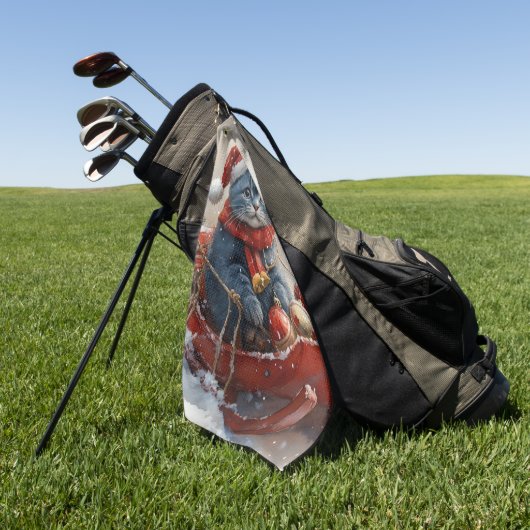 Oriental Blue Cat in Sledge Let it Snow Christmas Golfhandtuch (Gras)