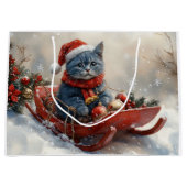 Oriental Blue Cat in Sledge Let it Snow Christmas Große Geschenktüte (Vorderseite)