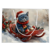 Oriental Blue Cat in Sledge Let it Snow Christmas Große Geschenktüte (Rückseite)