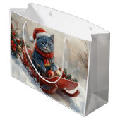 Oriental Blue Cat in Sledge Let it Snow Christmas Große Geschenktüte (Rückseite Schrägansicht)