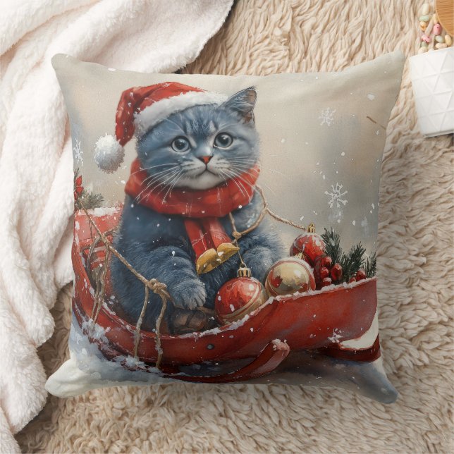 Oriental Blue Cat in Sledge Let it Snow Christmas Kissen (Decke)