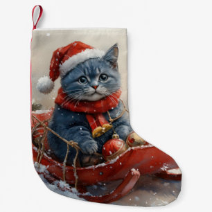 Oriental Blue Cat in Sledge Let it Snow Christmas Kleiner Weihnachtsstrumpf