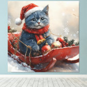 Oriental Blue Cat in Sledge Let it Snow Christmas Leinwanddruck (Insitu (Holzboden))