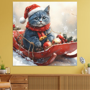Oriental Blue Cat in Sledge Let it Snow Christmas Leinwanddruck