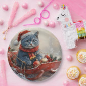 Oriental Blue Cat in Sledge Let it Snow Christmas Pappteller (Party)
