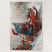 Oriental Blue Cat in Sledge Let it Snow Christmas Puzzle (Vertikal)