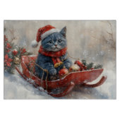 Oriental Blue Cat in Sledge Let it Snow Christmas Schneidebrett (Vorderseite)