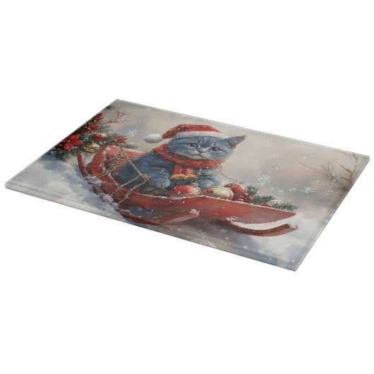 Oriental Blue Cat in Sledge Let it Snow Christmas Schneidebrett (Ecke)