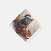 Oriental Blue Cat in Sledge Let it Snow Christmas Serviette (Ecke)