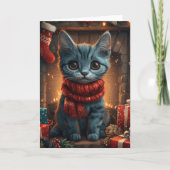 Oriental Blue Cat mit Weihnachtsgeschenk Kamin Karte (Vorderseite)