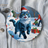 Oriental Blue Cat Sitting in Snow Weihnachtshut Button (Beispiel)
