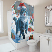 Oriental Blue Cat Sitting in Snow Weihnachtshut Duschvorhang (Beispiel)