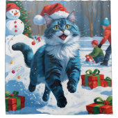Oriental Blue Cat Sitting in Snow Weihnachtshut Duschvorhang (Vorderseite)