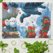 Oriental Blue Cat Sitting in Snow Weihnachtshut Geschirrtuch (Gefaltet)