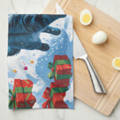 Oriental Blue Cat Sitting in Snow Weihnachtshut Geschirrtuch (Viertel Falte)