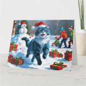 Oriental Blue Cat Sitting in Snow Weihnachtshut Karte (Vorderseite)