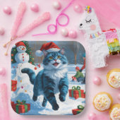 Oriental Blue Cat Sitting in Snow Weihnachtshut Pappteller (Party)