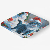 Oriental Blue Cat Sitting in Snow Weihnachtshut Pappteller (Gewinkelt)
