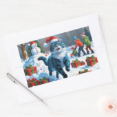 Oriental Blue Cat Sitting in Snow Weihnachtshut Rechteckiger Aufkleber (Umschlag)