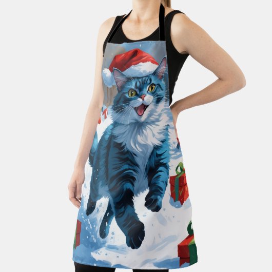 Oriental Blue Cat Sitting in Snow Weihnachtshut Schürze (InSitu)