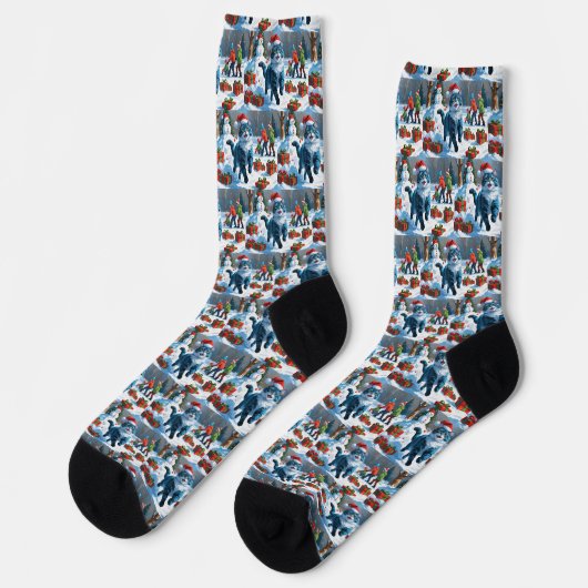 Oriental Blue Cat Sitting in Snow Weihnachtshut Socken (Linkes Detail)