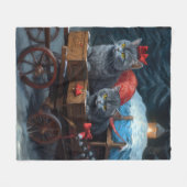 Oriental Blue Cat Snowy Sleigh Weihnachtsdekor Fleecedecke (Vorderseite (Horizontal))