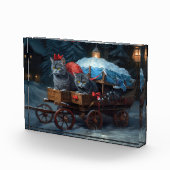 Oriental Blue Cat Snowy Sleigh Weihnachtsdekor Fotoblock (Rechts)