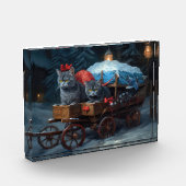 Oriental Blue Cat Snowy Sleigh Weihnachtsdekor Fotoblock (Links)