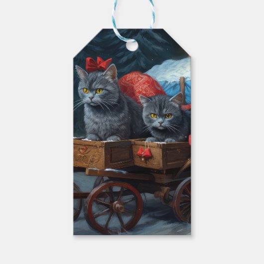 Oriental Blue Cat Snowy Sleigh Weihnachtsdekor Geschenkanhänger (Vorderseite)