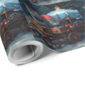 Oriental Blue Cat Snowy Sleigh Weihnachtsdekor Geschenkpapier (Rolleneckpunkt)