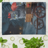 Oriental Blue Cat Snowy Sleigh Weihnachtsdekor Geschirrtuch (Gefaltet)