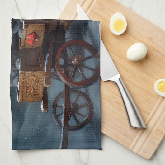 Oriental Blue Cat Snowy Sleigh Weihnachtsdekor Geschirrtuch (Viertel Falte)