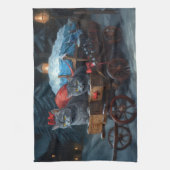 Oriental Blue Cat Snowy Sleigh Weihnachtsdekor Geschirrtuch (Vertikal)