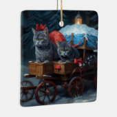 Oriental Blue Cat Snowy Sleigh Weihnachtsdekor Keramikornament (Rechts)