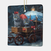 Oriental Blue Cat Snowy Sleigh Weihnachtsdekor Keramikornament (Links)