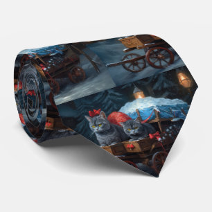 Oriental Blue Cat Snowy Sleigh Weihnachtsdekor Krawatte