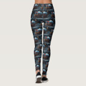 Oriental Blue Cat Snowy Sleigh Weihnachtsdekor Leggings (Rückseite)