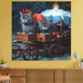 Oriental Blue Cat Snowy Sleigh Weihnachtsdekor Leinwanddruck (Insitu (Wohnzimmer))
