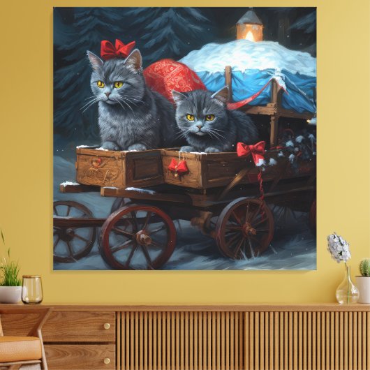 Oriental Blue Cat Snowy Sleigh Weihnachtsdekor Leinwanddruck (Insitu (Wohnzimmer))