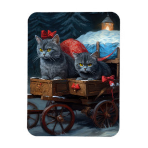 Oriental Blue Cat Snowy Sleigh Weihnachtsdekor Magnet