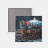 Oriental Blue Cat Snowy Sleigh Weihnachtsdekor Magnet (Vorderseite/Rückseite)