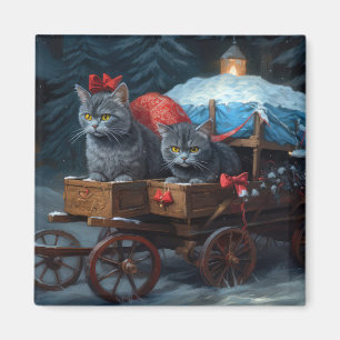 Oriental Blue Cat Snowy Sleigh Weihnachtsdekor Magnet
